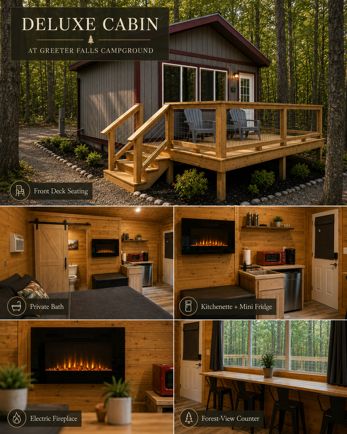 Deluxe cabin with porch at Greeter Falls Campground