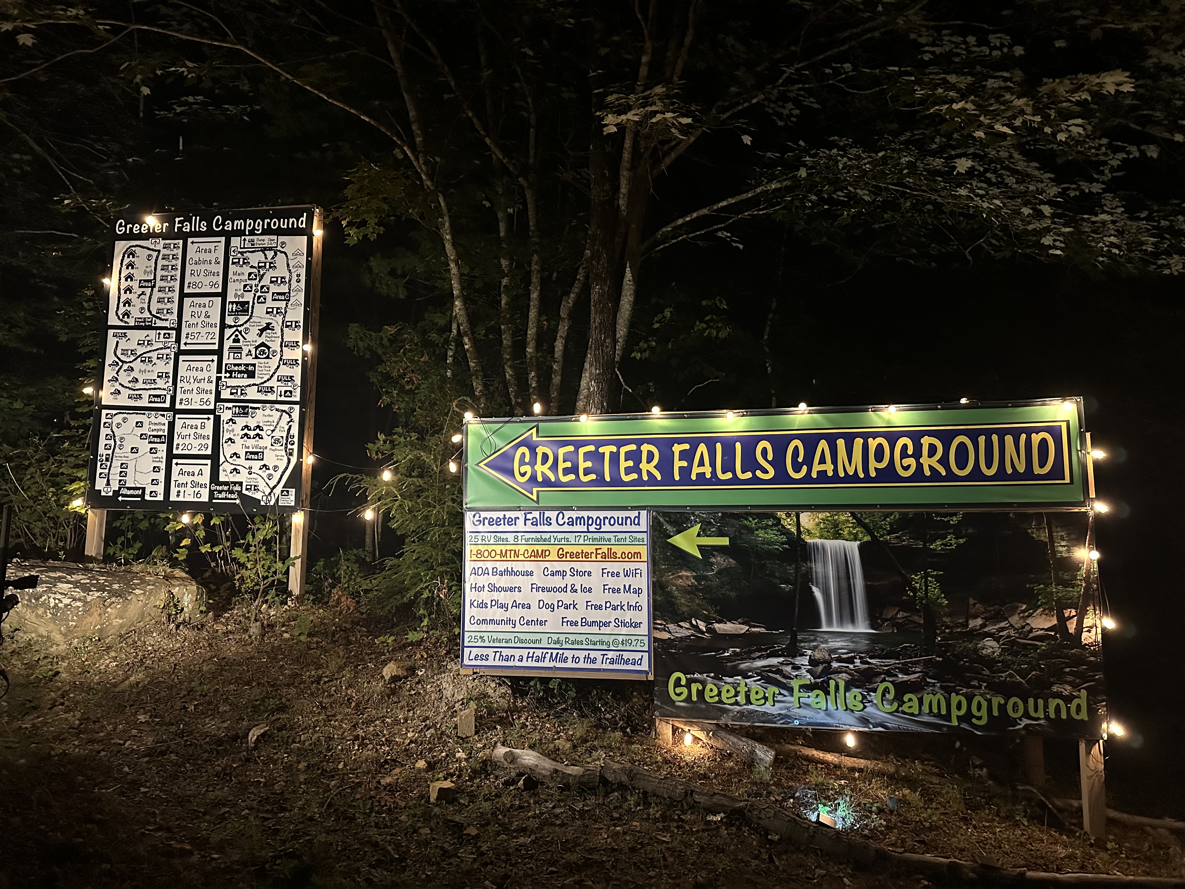 Greeter Falls Campground signage and entrance
