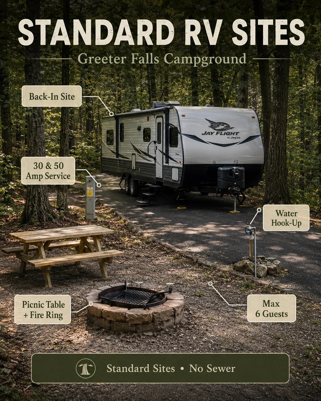 RV campsite at Greeter Falls Campground