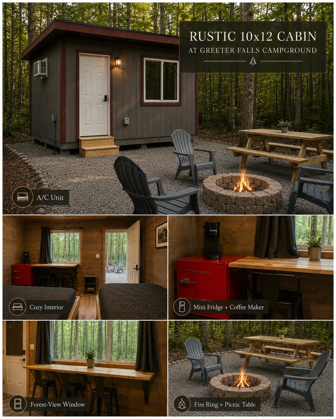 Rustic small cabin at Greeter Falls Campground